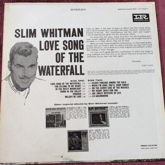 REDUCED Vintage Vinyl LP–Slim Whitman, Love Song of the Waterfall–Released 1965 - Picture 2 of 6